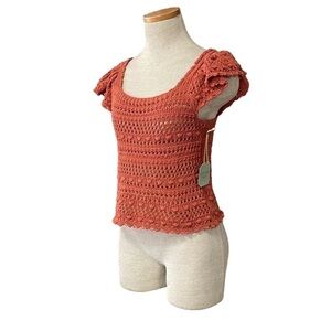Ryegrass NWT Crop Top Crochet Lace Short Sleeve Shirt Foxtail Orange Size Small